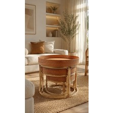 Üçlü Rattan Bambu Sehpa,üçlü Zigon Rattan Bambu Sehpa,üçlü Hasır Orta Sehpa