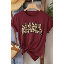 L'eivor Mama Leopar Desen Baskılı Kadın Pamuk T-Shirt