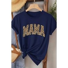 L'eivor Mama Leopar Desen Baskılı Kadın Pamuk T-Shirt
