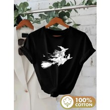 L'eivor Cadı & Süpürge Baskılı Kadın Pamuk T-Shirt
