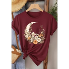 L'eivor Ay ve Çiçek Baskılı Kadın Pamuk T-Shirt
