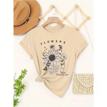 L'eivor Flowers Baskılı Kadın Pamuk T-Shirt