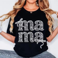 L'eivor Mama Dantel Tasarım Dijital Baskılı Kadın Pamuk T-Shirt
