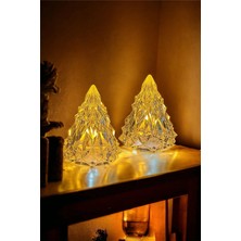 Grand Concept Store - 2'li Kristal LED Çam Ağacı Mum Alevli Yapay Mum Pilli Yılbaşı Buzdağı LED Işık Abajur