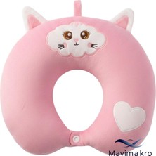 Mavi Makro Kedi Figürlü ve Nakışlı Seyahat Boyun Yastığı