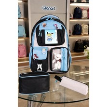 Glanart 5 Gözlü Termos Beslenmeli+Kalemlikli Okul Çanta Seti  Siyah 1 Adet (3 Lü Set) Relaxi