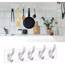 Eco Lounge 5'li Güçlü Yapışkanlı Şeffaf Duvar Askısı Banyo Mutfak Düzenleyici Pratik Askılık