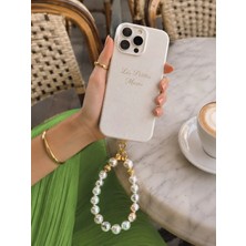 Les Petites Mains Beyaz Inci Boncuklu Telefon Charmı Gold Detaylı