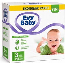 Evy Baby Bebek Bezi 3 Beden 5-9 kg Midi 150 Adet Mega Ekonomik Fırsat Pk