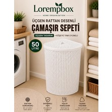 Lorempbox 50 Litre Üçgen Rattan Desenli Çamaşır Sepeti Köşe Uyumlu Beyaz