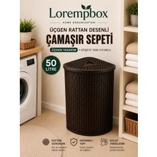Lorempbox 50 Litre Üçgen Rattan Desenli Çamaşır Sepeti Köşe Uyumlu Kahverengi