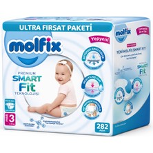 Molfix Premium Smart Fit Bebek Bezi 3 Beden 4-9 kg Midi 282 Adet Aylık Ultra Fırsat Pk