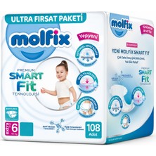 Molfix Premium Smart Fit Bebek Bezi 6 Beden 15+ kg Extra Large 108 Adet Ekonomik Ultra Fırsat Pk