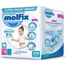 Molfix Premium Smart Fit Bebek Bezi 6 Beden 15+ kg Extra Large 270 Adet Mega Ultra Fırsat Pk