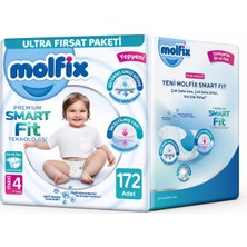 Molfix Premium Smart Fit Bebek Bezi 4 Beden 7-14 kg Maxi 172 Adet Ekonomik Ultra Fırsat Pk