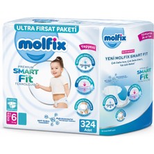 Molfix Premium Smart Fit Bebek Bezi 6 Beden 15+ kg Extra Large 324 Adet Ekstra Ultra Fırsat Pk