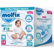 Molfix Premium Smart Fit Bebek Bezi 4 Beden 7-14 kg Maxi 258 Adet Aylık Ultra Fırsat Pk