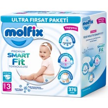 Molfix Premium Smart Fit Bebek Bezi 3 Beden 4-9 kg Midi 376 Adet Avantaj Ultra Fırsat Pk