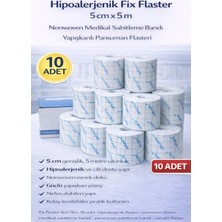 Bezos Hipoalerjenik Fix Flaster 5 cm x 5 M 10 Adet Nonwoven Medikal Sabitleme Bandı Yapışkanlı Pansuman Flasteri