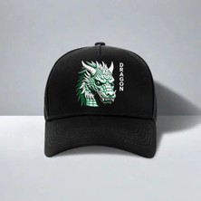 L'eivor Dragon Baskılı Siyah Çıt Çıtlı Şapka