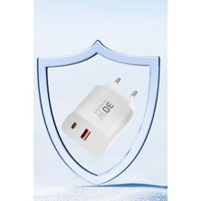 Bezos C89Q 1 Adet 30W Type-C ve 1 Adet 22.5W USB Çıkışlı Ekstra DL48 1m USB To Lightning Kablolu Pd Şarj Cihazı - Beyaz