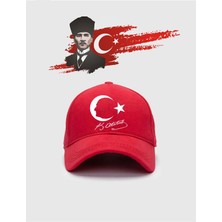 L'eivor Mustafa Kemal Atatürk & Ay Yıldız Bayrak Özel Tasarım Baskılı Kırmızı Çıt Çıtlı Şapka
