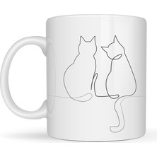 Bezos Minimal Çizim Iki Kedi Desenli Porselen Kupa Model 77 – Sevgi Temalı Şık Tasarım, Kahve & Çay Kupası