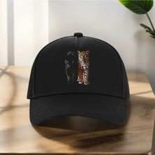 L'eivor Leopar Baskılı Siyah Çıt Çıtlı Şapka