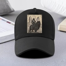 L'eivor Kedi & Şovalye Baskılı Siyah Çıt Çıtlı Şapka