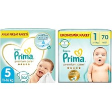 1001 Bebek Bezi Premium Care 5 Beden 108 Adet Junior Aylık Fırsat Paketi & Prima Bebek Bezi Premium Car