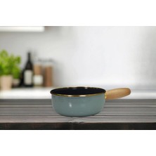 1001 Soft Green Emaye Ahşap Kulplu Mini Tava