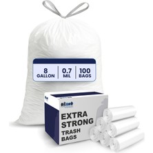 1001 8 Galon Çöp Torbası - 0,7 Mil - Beyaz Ipli Çöp Kutusu Astarları - 55,88 cm x 55,88 cm (100 Ad