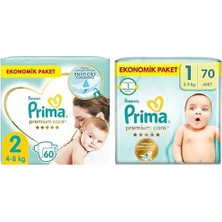 1001 Bebek Bezi Premium Care 2 Beden 60 Adet Mini Jumbo Paket & Prima Bebek Bezi Premium Care 1 Beden 70