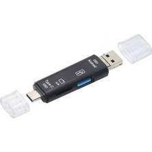 1001 6850 Otg 3in1 Type-C ve Micro USB Tf Çevirici Dönüştürücü Kart Okuyucu Android Telefonlarda T