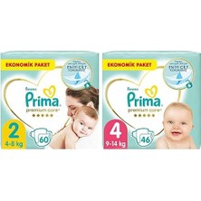 1001 Bebek Bezi Premium Care 2 Beden 60 Adet Mini Jumbo Paket & Prima Bebek Bezi Premium Care 4 Beden 46