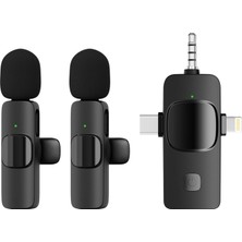 1001 Kablosuz Ikili Yaka Mikrofonu iPhone ile Uyumlu 3.5mm Aux iPhone Type-C Pc Tablet Video Kayıt Röp