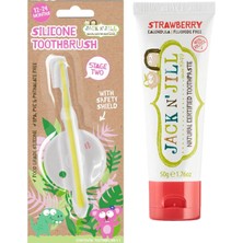 1001 Jack N Jill Diş Fırçalama Seti (Silikon Diş Fırçası + Çilek Aromalı Macun 50G)