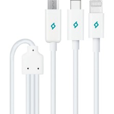 1001 Trio Şarj Kablosu Type-C-Lightning-Micro USB - Beyaz (2DK7521)
