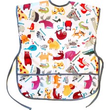 1001 3-6 Yaş Zoo Kısa Kollu Sıvı Geçirmez Önlük, Makinede Yıkanabilir, Boya, Oyun ve Yemek Zaman�