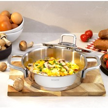 1001 Schafer New Stahl Çelik Kapaklı Sahan 22 cm 2 Parça-Inox