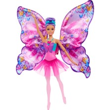 1001 Kelebek Dansçı Bebek, Kanatlarını Açarak Kelebeğe Dönüşen 2'si 1 Arada Mor Saçlı Barbie K