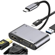 1001 CF02 Macbook Uyumlu Type-C™ To 4K Ultra Hd 1080P Hdmı/vga/pd Şarj/usb 3.0 4ın1 Çevirici Hub Ada