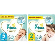 1001 Bebek Bezi Premium Care 5 Beden 108 Adet Junior Aylık Fırsat Paketi & Prima Bebek Bezi Premium Car