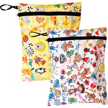 1001 2 Adet, 36 x 30 cm Summer ve Family Desen, Sıvı Geçirmeyen Çok Amaçlı Çanta, Ekonomik Set, Y�