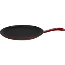 1001 Döküm Yuvarlak Pizza Krep Pankek Tavası Döküm Demir Yekpare Saplı ÇAP(Ø)26CM.-BORDO