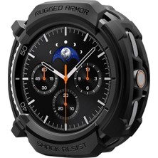 1001 Galaxy Watch8 Classic (46MM) ile Uyumlu Kılıf Rugged Armor Üst Düzey Koruma Siyah Karbon Kapak -