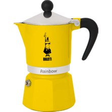 1001 Rainbow: 3 Cups Ocak Üstü Espresso Pişirici - 130ML - Sarı Renk - Alüminyum Gövde - Patentli G