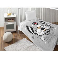 1001 Beşiktaş Klasik Taraftar Desenli Pamuk-Polyester Karışım Battaniye, Siyah, Beyaz, Bebek