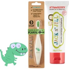 1001 Jack N' Jıll Jack N Jill Bebek Çocuk Diş Seti (Dino Diş Fırçası + Çilek Aromalı Macun 50G)