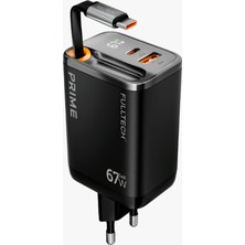 1001 67W Gan Hızlı Şarj Adaptörü, Şarj Cihazı, 1x Type-C Girişi, 1x USB Girişi, Dijital Gösterg